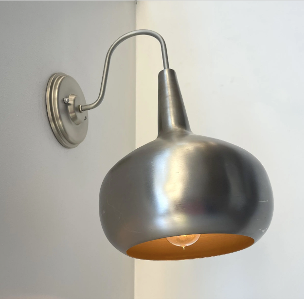 Polished Steel LARGE MODERN Wall Sconce Light Fixture - Sweatfully