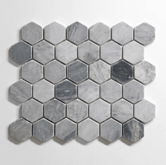 Bardiglio 2" Hexagon Tumbled Marble Tile - Sweatfully