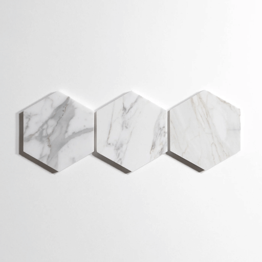 Calacatta 5" Hexagon Polished Marble Tile - Sweatfully