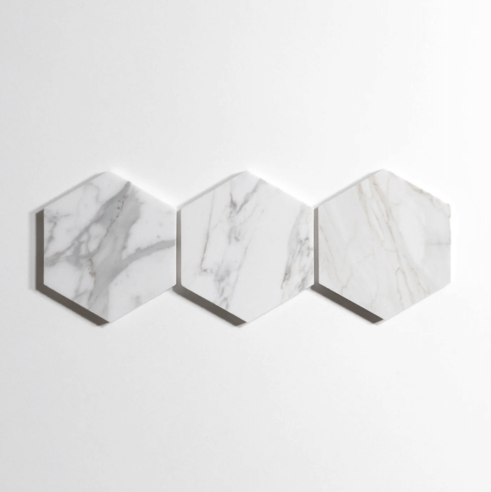 Calacatta 5" Hexagon Polished Marble Tile - Sweatfully