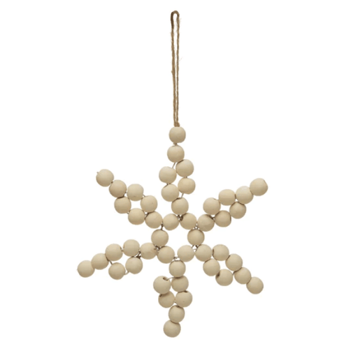 7-1/2"H Paulownia Wood Bead Star Ornament - Sweatfully