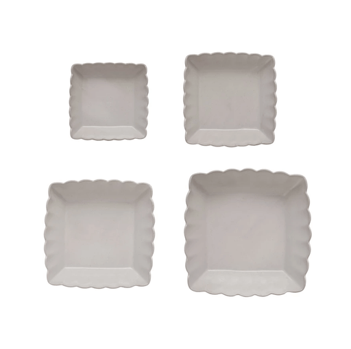 Stoneware Serving Dishes w/ Scalloped Edge, Matte White, Set of 4 - Sweatfully