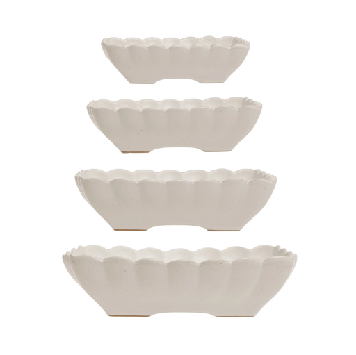 Stoneware Serving Dishes w/ Scalloped Edge, Matte White, Set of 4 - Sweatfully