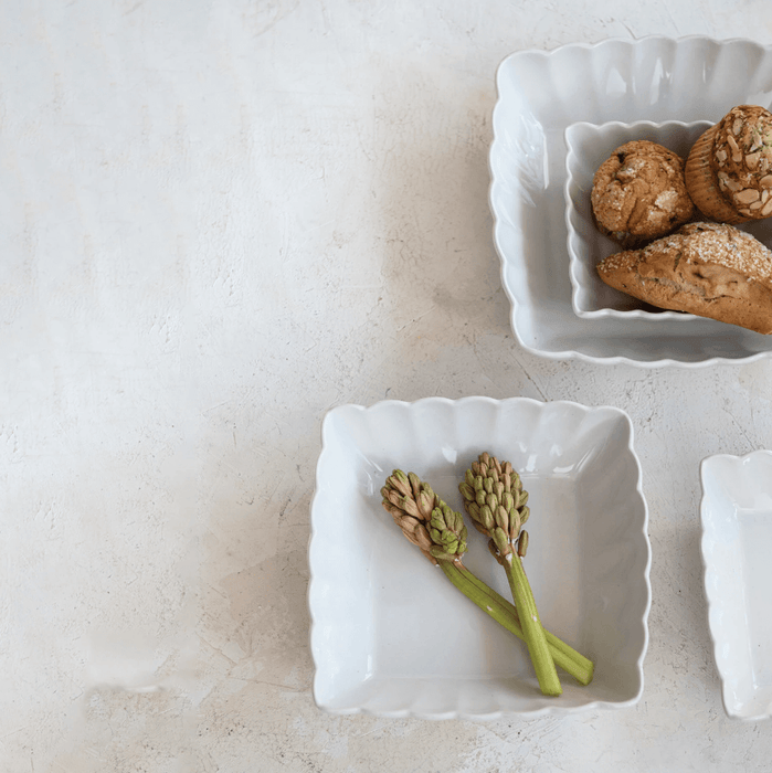 Stoneware Serving Dishes w/ Scalloped Edge, Matte White, Set of 4 - Sweatfully