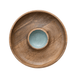 Mango Wood Lazy Susan Server w/ 2 Sections & Enameled Center, Natural & Blue - Sweatfully