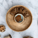 Mango Wood Lazy Susan Server w/ 2 Sections & Enameled Center, Natural & Blue - Sweatfully