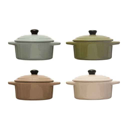 1 Cup Stoneware Mini Baker w/ Lid, 4 Colors - Sweatfully