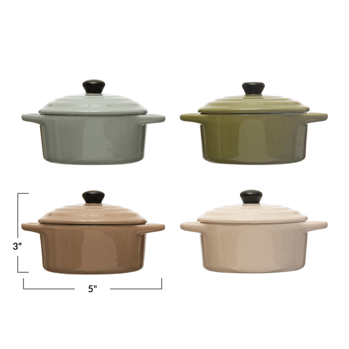 1 Cup Stoneware Mini Baker w/ Lid, 4 Colors - Sweatfully
