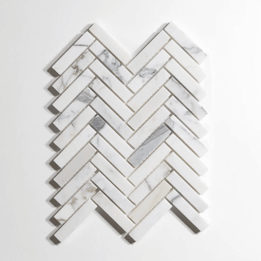 Calacatta Herringbone Polished Mosaic Marble Tile - Sweatfully
