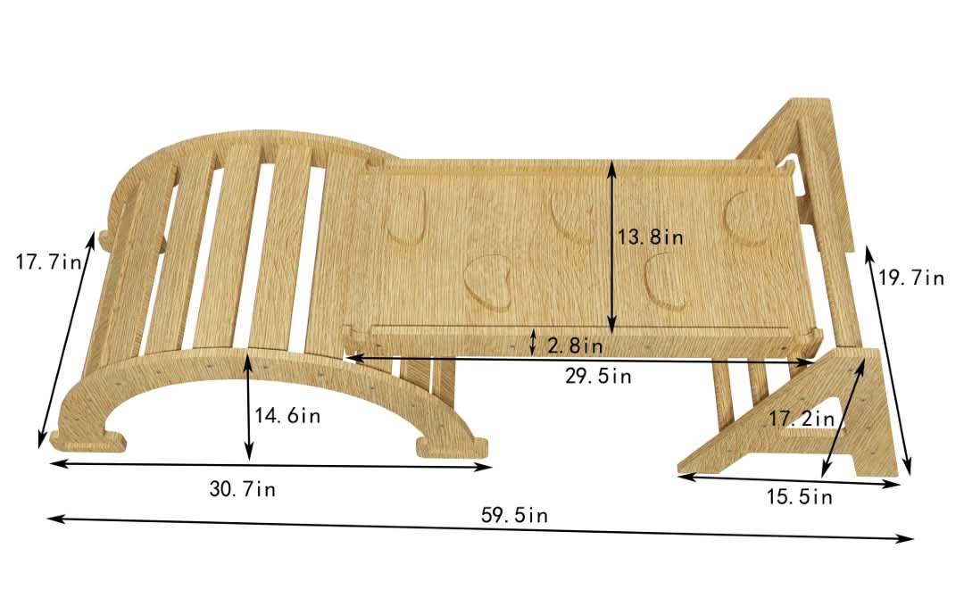 Maple - Wood Small Triangle Climbing Set with Ladder Slide and Rocker - Sweatfully
