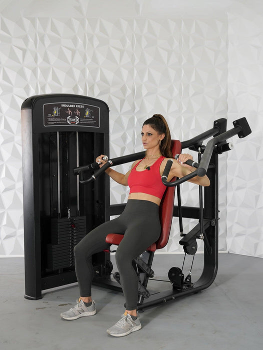 Elite Selectorized Shoulder Press - Muscle D Fitness - Commercial Adjustable Seated Pin Selectorized Shoulder Press Traps Shoulder Workout - Sweatfully