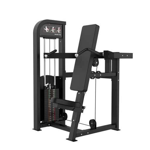 Excel Shoulder Press - Muscle D Fitness - Selectorized Military Press - Gas Shock Assisted Seat Adjustment - Sweatfully