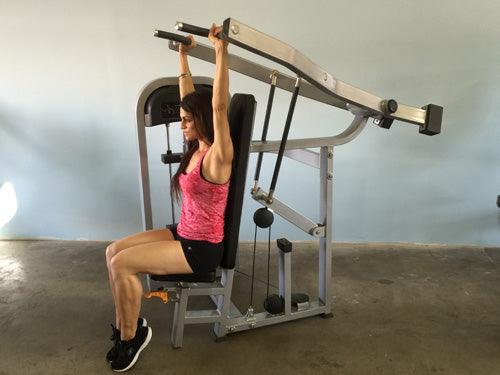 Classic Shoulder Press - Muscle D Fitness - Adjustable Seat - Pin Selectorized Weight Stack - Sweatfully