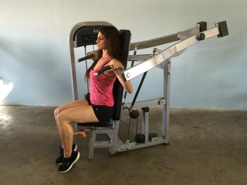 Classic Shoulder Press - Muscle D Fitness - Adjustable Seat - Pin Selectorized Weight Stack - Sweatfully