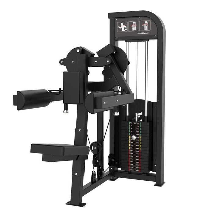 Excel Side Lateral - Muscle D Fitness - Selectorized Delt Raise - Gas Shock Assisted Seat Adjustment - Sweatfully