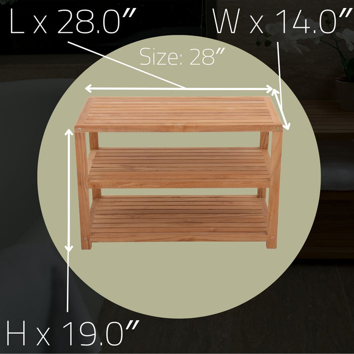 Savannah Natural Teak Shower and Spa/Bathroom/Outdoor - Storage Bench with Shelves- 28" or 40" - Sweatfully