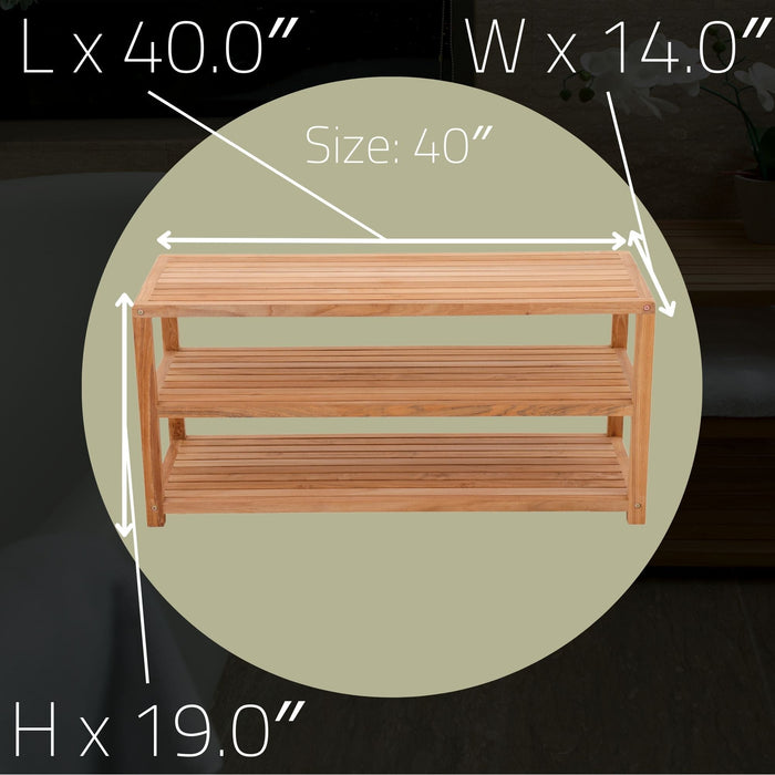 Savannah Natural Teak Shower and Spa/Bathroom/Outdoor - Storage Bench with Shelves- 28" or 40" - Sweatfully