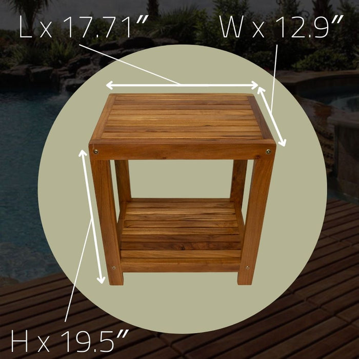Bali Teak Shower and Bath Spa Bench with Shelf – 18″ - Sweatfully
