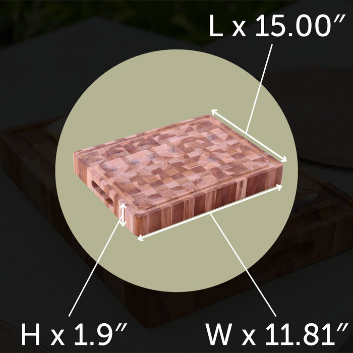 Adobe Checkered Teak Cutting Board - 15" - Sweatfully