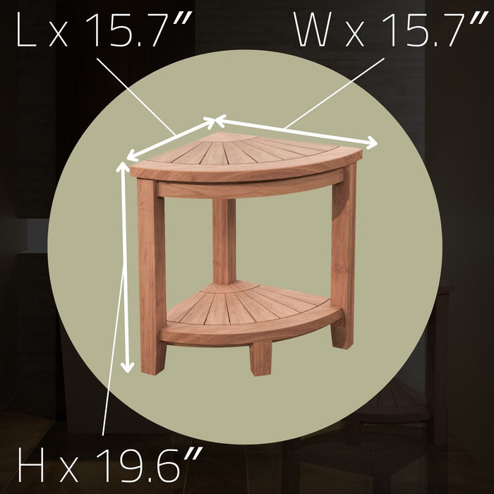 Stanley Natural Teak Shower and Bath Corner Stool with Shelf - 15.7" - Sweatfully