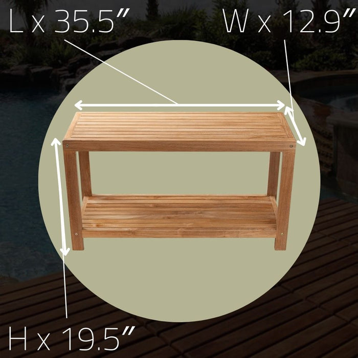 Bali Natural Teak Shower and Bath Spa Bench with Shelf - 35" - Sweatfully