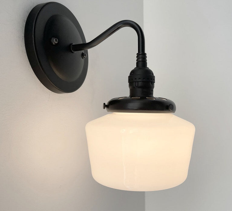 Small Schoolhouse Antique Milk Glass Wall Sconce Light - Sweatfully