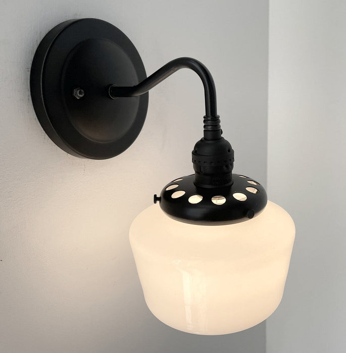 Small Schoolhouse Antique Milk Glass Wall Sconce Light - Sweatfully