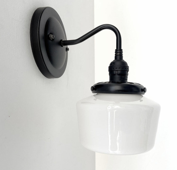 Small Schoolhouse Antique Milk Glass Wall Sconce Light - Sweatfully