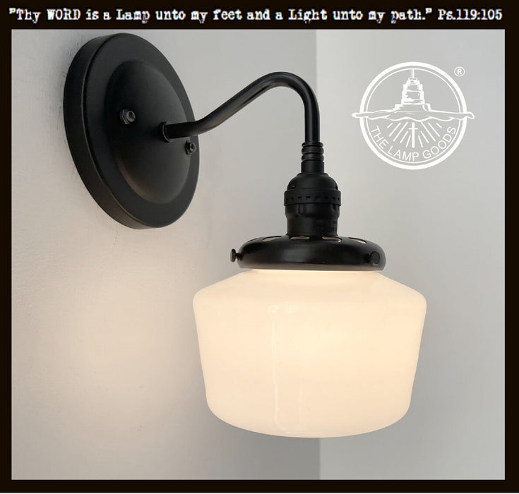 Small Schoolhouse Antique Milk Glass Wall Sconce Light - Sweatfully
