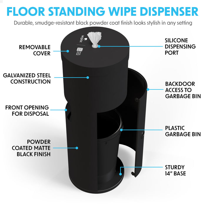 Wipex Premium Matte Floor Dispenser for Bulk Gym Wipes | Stainless Steel | Free Standing Model - Sweatfully