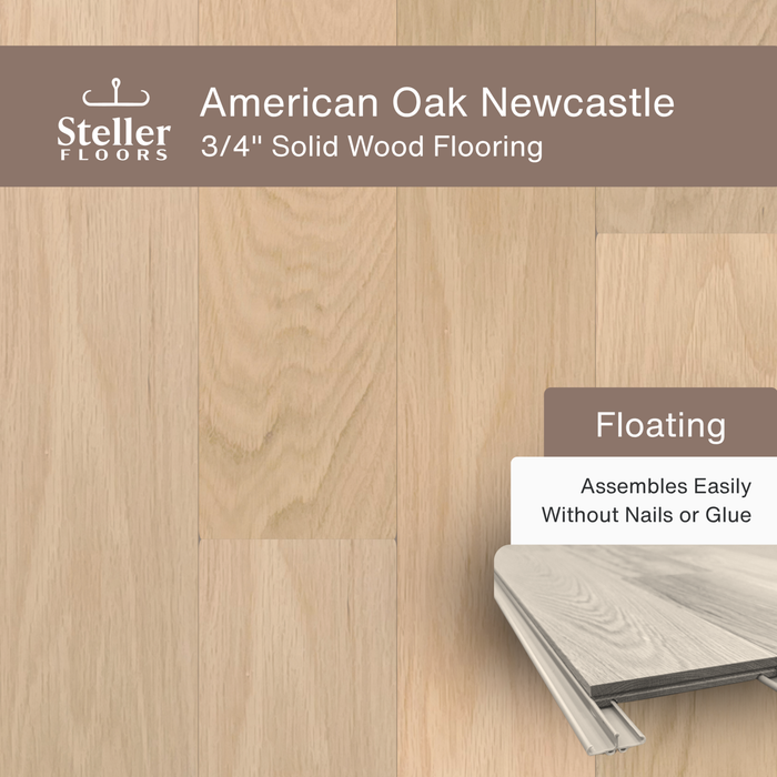 Steller Floors - 3/4" Solid Wood Floating Flooring - American Oak Newcastle - Sweatfully