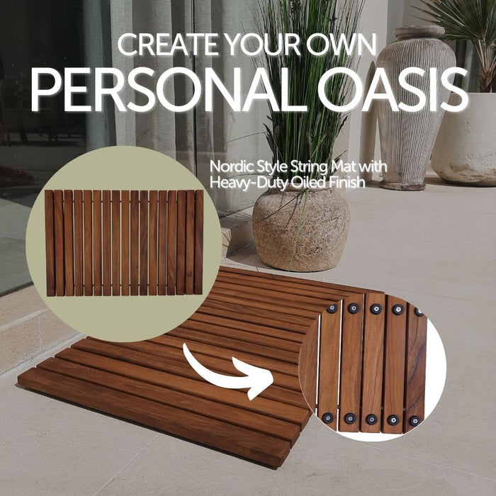 Sunriver Teak Shower and Bath String Mat with Rubber Feet 23.62" x 15.75" - Sweatfully