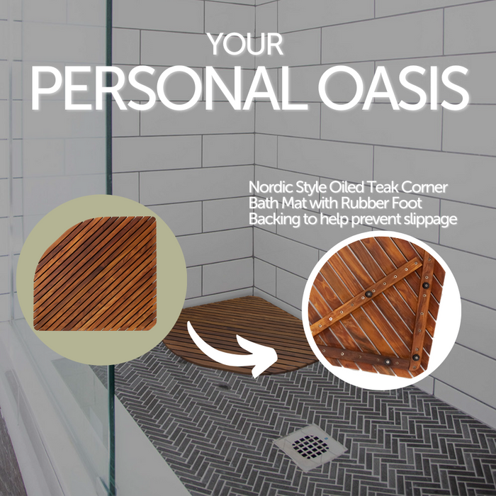 Airstream Oiled Teak Shower and Bath Mat with Rounded Edge 30″ x 30″ - Sweatfully