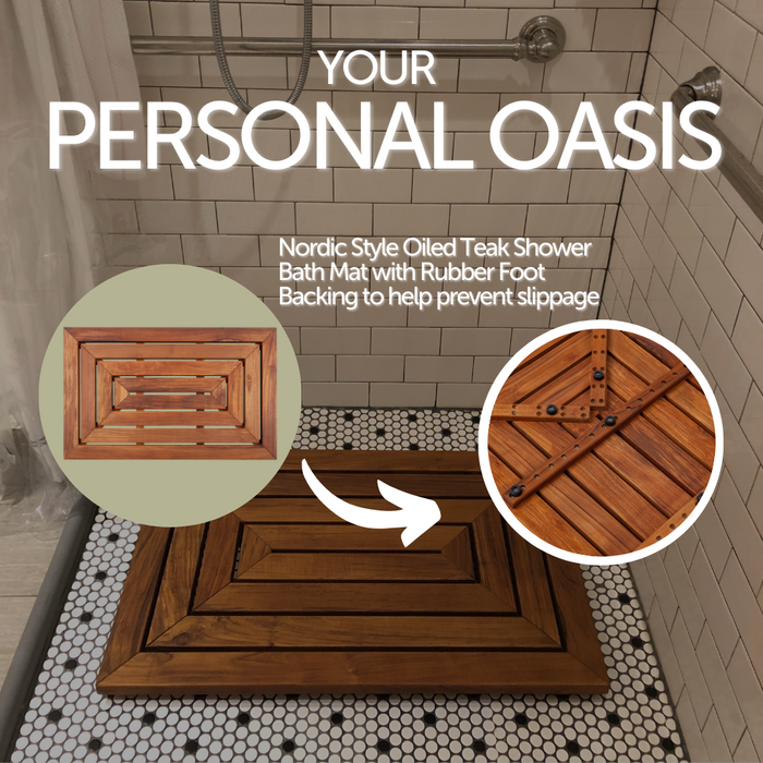 Aromi Oiled Teak Shower and Bath Mat 31.4″ x 19.6″ - Sweatfully