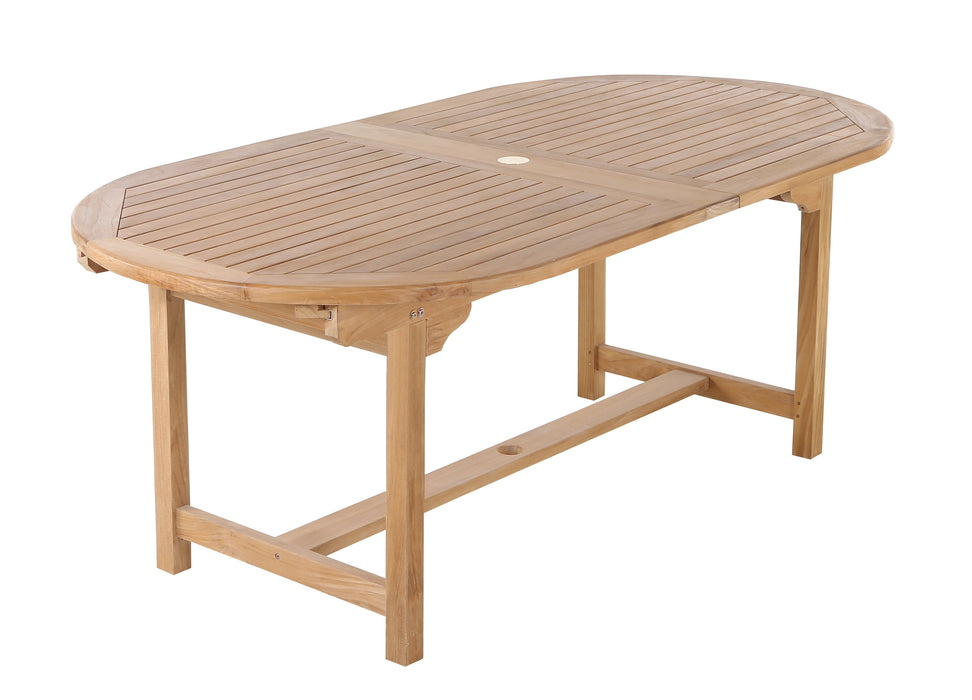 Åre Adjustable 6-8 Person Natural Teak Outdoor Dining Table – 79″-118″ - Sweatfully