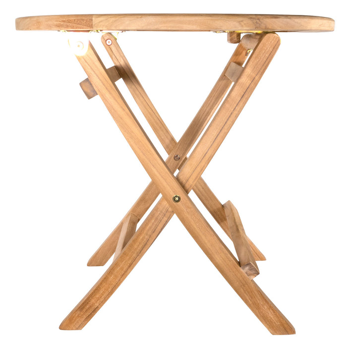 Ruger Natural Teak Outdoor Round Folding Side Table - 20" - Sweatfully