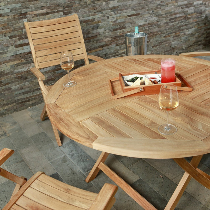 Naples Natural Teak Outdoor Foldable Round Dining Table - 47" - Sweatfully