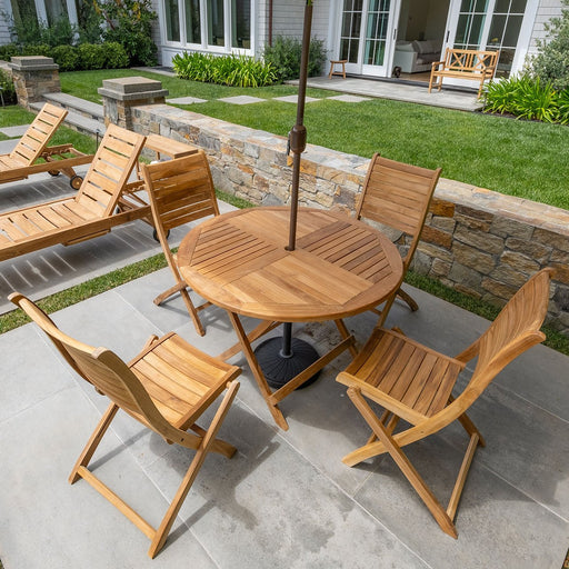 Naples Natural Teak Outdoor Foldable Round Dining Table - 47" - Sweatfully