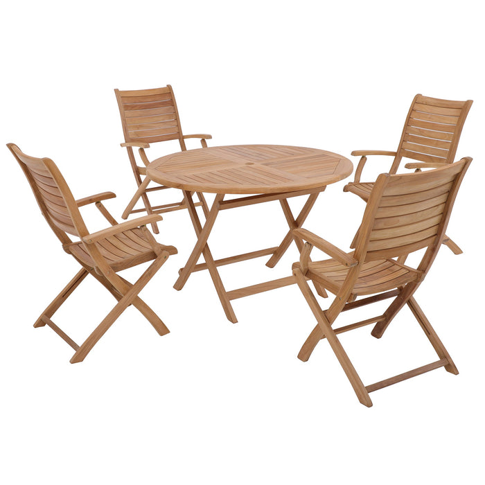 Naples Natural Teak Outdoor Foldable Round Dining Table - 47" - Sweatfully
