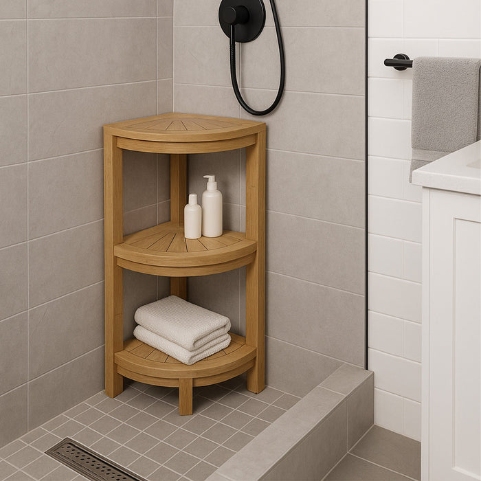 Stanley Teak Shower and Spa/Bathroom/Outdoor Corner Shelf - Sweatfully