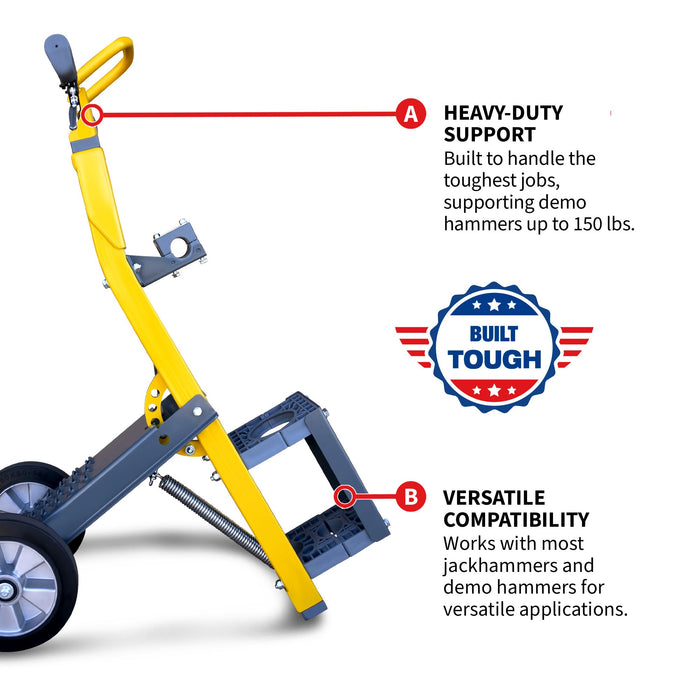Tomahawk Demo Hammer Trolley – Heavy-Duty Universal Jackhammer Support Anti-Vibration Ergonomic Design for Effortless Demolition - Sweatfully