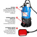 1/2 HP Submersible Trash Pump, 66 GPM / 3960 GPH, 400W 2" Discharge Heavy-Duty Dirty Water Pump for Dewatering, Flooded Basements, Pits, Pools, Irrigation, and Construction Sites - Sweatfully