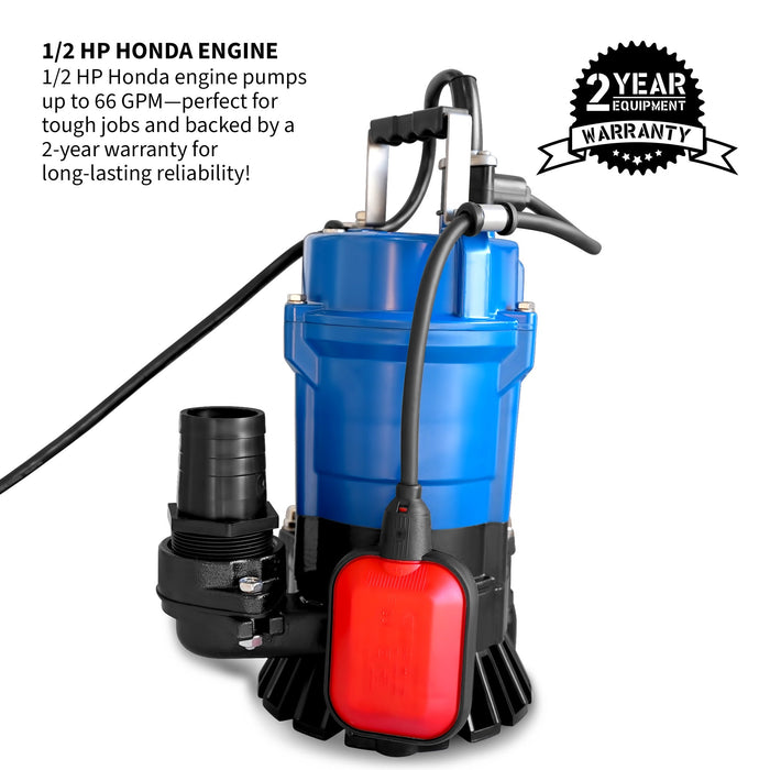 1/2 HP Submersible Trash Pump, 66 GPM / 3960 GPH, 400W 2" Discharge Heavy-Duty Dirty Water Pump for Dewatering, Flooded Basements, Pits, Pools, Irrigation, and Construction Sites - Sweatfully