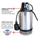 1 HP Submersible Trash Pump, 73 GPM / 4380 GPH, 750W with Automatic Float Switch Top-Outlet Heavy-Duty Stainless Steel Dirty Water 25-ft Power Cord High Flow for Dewatering, Flooded Basements, Pits, Pools, and Construction Sites - Sweatfully
