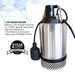 1 HP Submersible Trash Pump, 73 GPM / 4380 GPH, 750W with Automatic Float Switch Top-Outlet Heavy-Duty Stainless Steel Dirty Water 25-ft Power Cord High Flow for Dewatering, Flooded Basements, Pits, Pools, and Construction Sites - Sweatfully