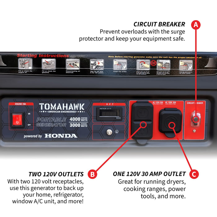 4000 Watt Honda Powered Generator Portable Gas Power Professional Use - Sweatfully