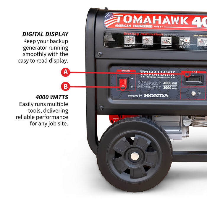 4000 Watt Honda Powered Generator Portable Gas Power Professional Use - Sweatfully