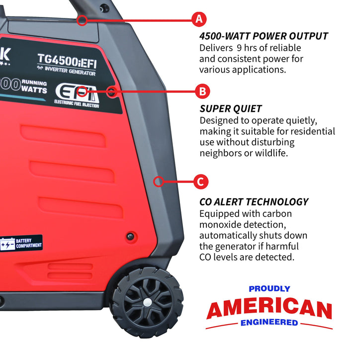 4500 Watt Inverter Generator Electronic Fuel Injection EFI Super Quiet Portable Gas Power Professional Use - Sweatfully