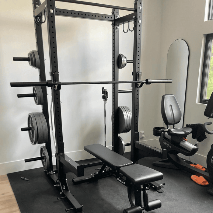 TGrip Commercial Half Rack Complete Kit - 3x3 Steel - Functional Multi-Grip Pull-Up - Bar & Plate Storage - J-Hooks - Sweatfully