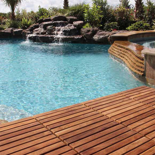 Denali Oiled Teak Outdoor Interlocking Tiles, 9 Slat (10 sq ft) - Sweatfully